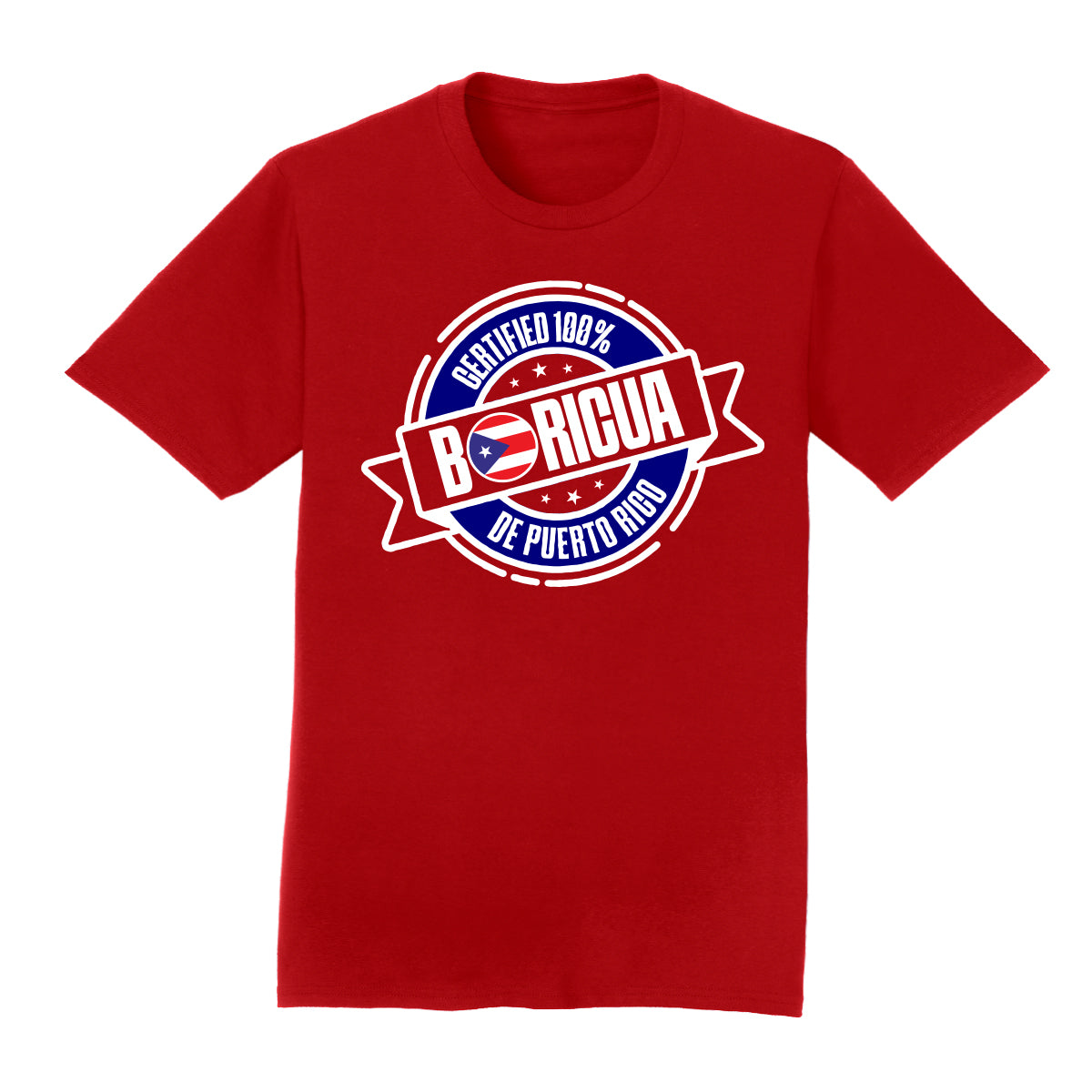 T shirt - CERTIFIED BORICUA - short sleeve - White, Navy, Royal, Red
