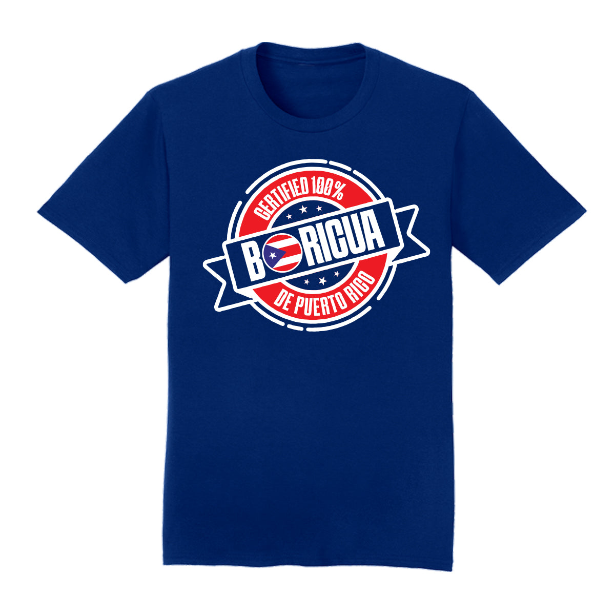 T shirt - CERTIFIED BORICUA - short sleeve - White, Navy, Royal, Red